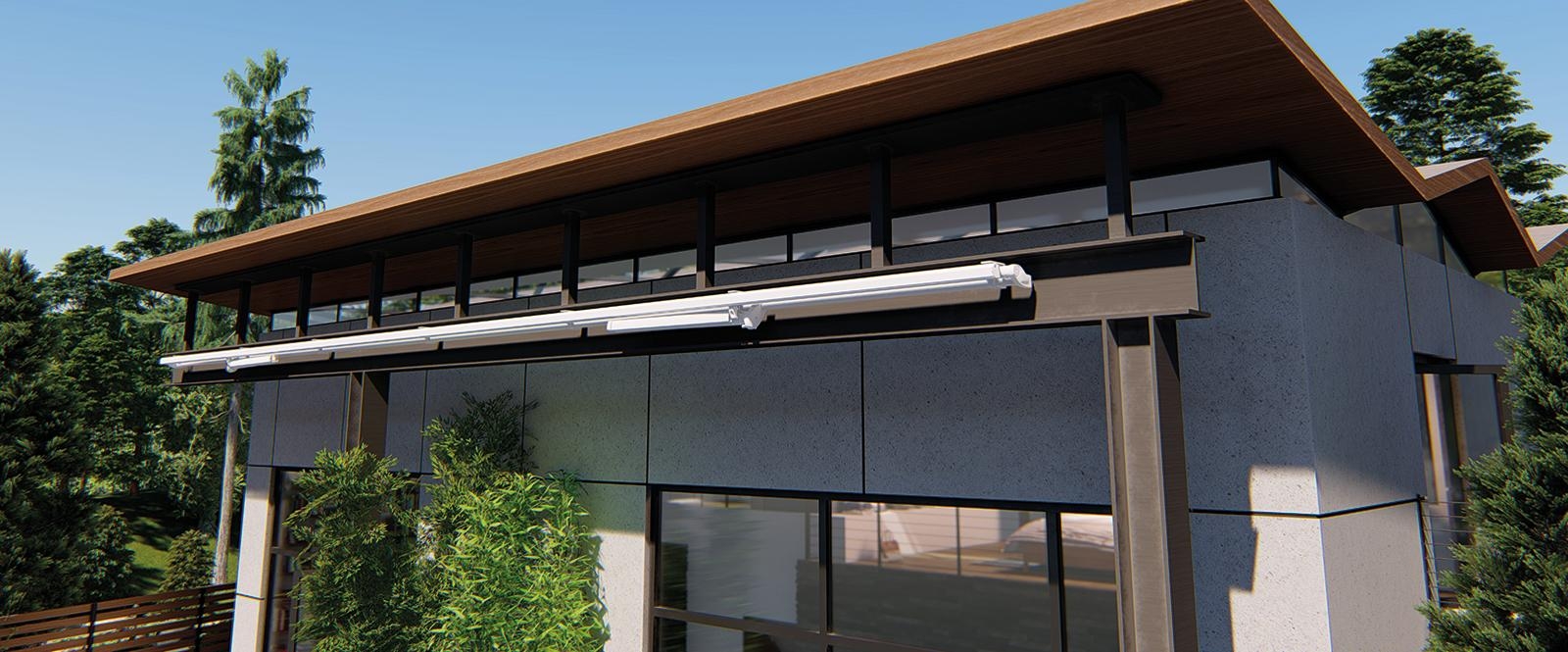 toile de store banne unie sur une terrasse